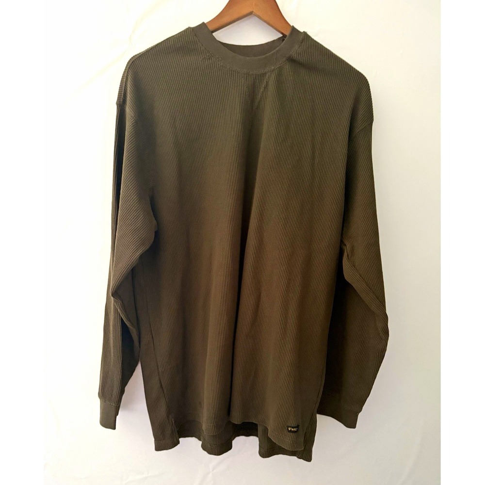 Stanley Men's Cotton Waffle Knit Crewneck Pullover Sweater Solid Green XL